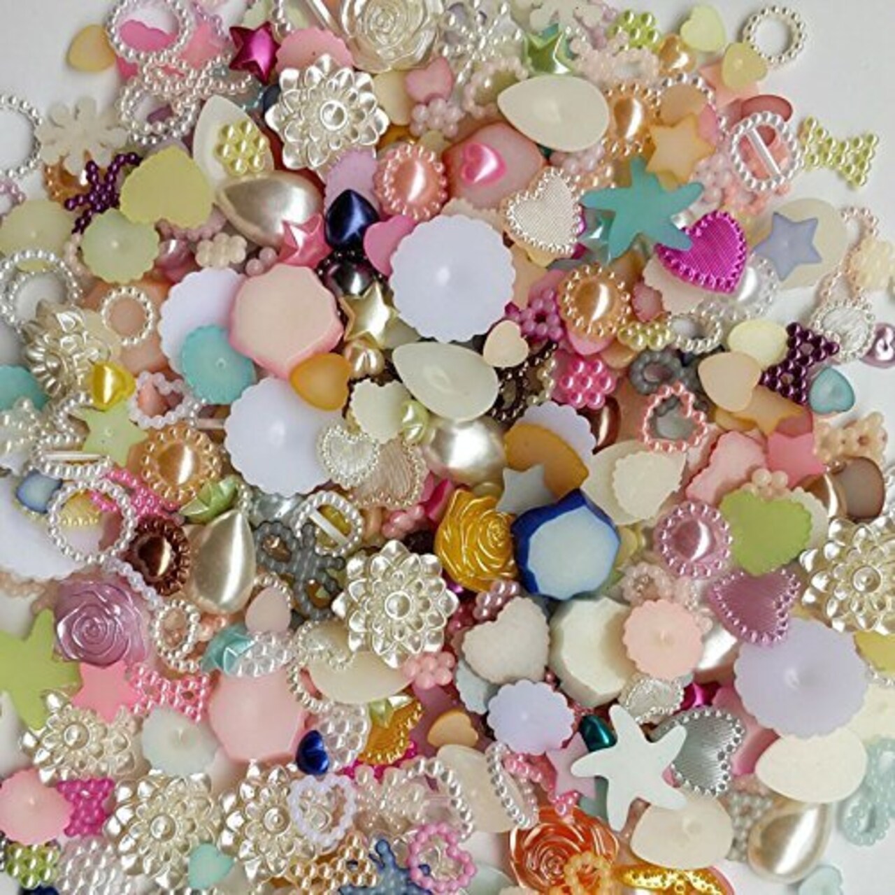 400 Pieces Random 100g/lot 4-20mm Half Round Imitation Pearls Seastar Bow Rose Rhinestone Flat Back Pearl Bead Loose Beads